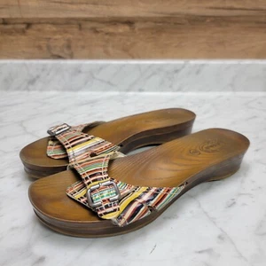 Dr Scholls Sandals Womens Size 9 Classic Faux Wood Multicolor Slide - Picture 1 of 10