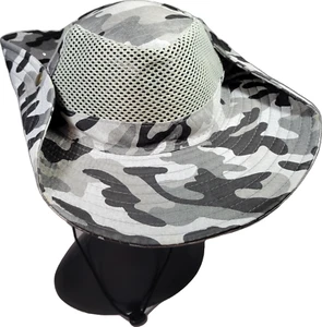 Gray Grey Camouflage Bucket Safari Hat Men's One Size Hat Outdoor Hiking Fishing - Picture 1 of 2