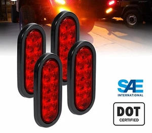 4Pcs RED 10 LED Trailer Truck Stop/Turn/Tail Brake Lights 6" Oval Sealed Mount - Bild 1 von 7