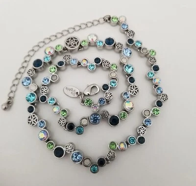 Lia Sophia 19" Necklace Shades of Blue and Green Crystal Silver Tone - Image 1 of 4