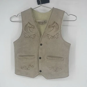 Handmade Western Suede Leather Shearling Cowboy Vest Kids Size 12 - Picture 1 of 4