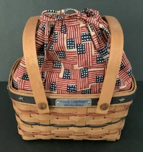 Longaberger 2002 Bee Basket Drawstring Old Glory Fabric Liner/Plastic Protector - Picture 1 of 12