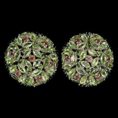 925 Sterling Silver Earrings Marquise Peridot Chrome Diopside Sapphire Gemstone - Image 1 of 4
