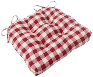 Buffalo Check Tufted Chair Seat Cushions, 2-Pack, Burgundy - 16" x 15" x 3" -... - Picture 1 of 5