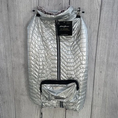 Eddie Bauer Dog Coat X-Large Silver Foil Metallic Winter Jacket Quilted Sherpa - Image 1 of 4