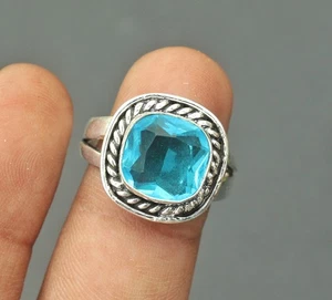 BLue Topaz Gemstone 925 Sterling Silver Ring Handmade Jewelry Ring For Gift - Picture 1 of 2