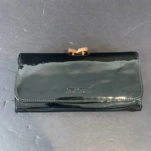 Ted Baker Patent Leather Designer Wallet Clutch Black Rose Gold - Picture 1 of 18