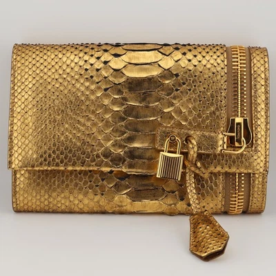 LEER Tom Ford Oro Alix Pitón Cuero Bolso sin asas Bolso de hombro candado clochette Foto 1 de 4