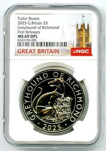 2025 GREAT BRITAIN 5PD GREYHOUND OF RICHMOND NGC MS69 DPL TUDOR BEASTS - FR - Picture 1 of 2