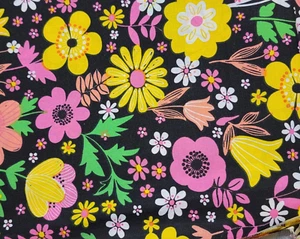 Neon hell Blumendruck weiß gelb Hot Pink 3 Yds 44" breit 100% Baumwolle Stoff - Bild 1 von 2