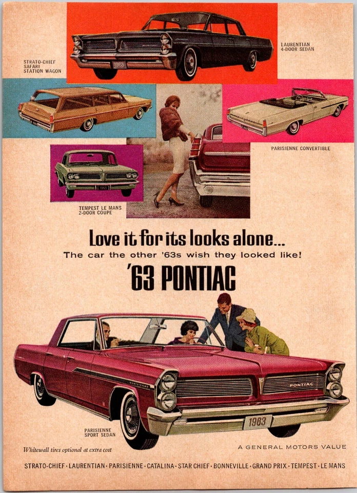 PRINT AD 1963 Pontiac Parisienne Sport Sedan Convertible Tempest 5.5 x 7.5 - Image 1 of 1