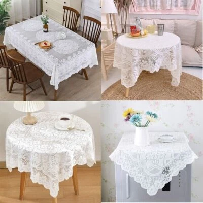 Vintage Embroidered Floral Lace Tablecloth Dining Table Cover Wedding Home Decor - Image 1 of 4