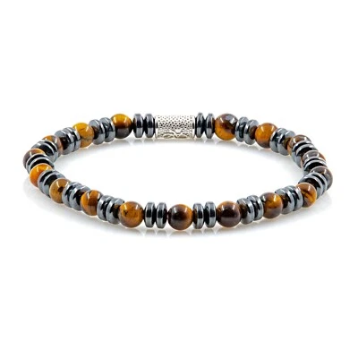 Perlenarmband Tigerauge 6mm Perlen Disk 925 Sterling Silber Herren Damen - Bild 1 von 4