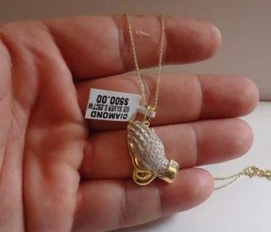 COLLAR COLGANTE DE PLATA ESTERLINA 925 MANOS DE ORACIÓN CON DIAMANTES GENUINOS DE 0,25 QUILATES - Imagen 1 de 9