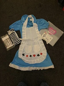 Girls Alice In Wonderland Costume Fancy Dress World Book Week Child Kids Outfit - Picture 1 of 6