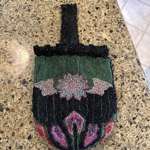 Vintage Art Deco Beaded Purse Glass Seed Beads Flower - Picture 1 of 14