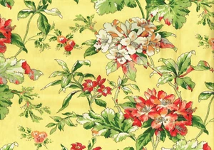 2.25 Yds Waverly Fabric Yellow Red Green Floral Cotton Drapery Upholstery - Picture 1 of 2