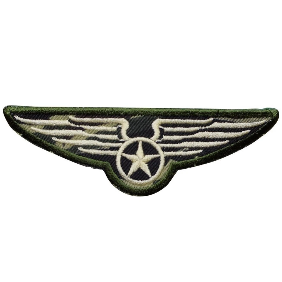 Military Applique Patch - Camouflage, Camo, Wings, Pilot Badge 4" (Iron on) - Image 1 of 1