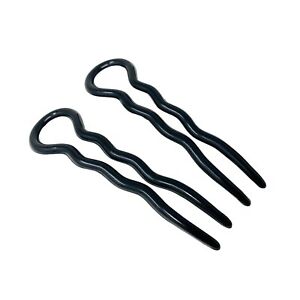 Parcelona French Sleek Black Large 3.5" Wavy U Shaped Set of 2 Hair Pins