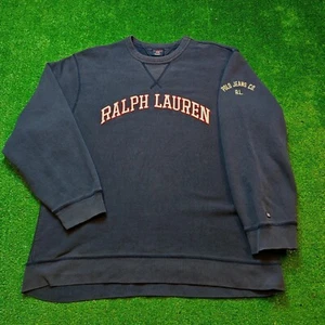 Vintage Ralph Lauren Sweater Mens Extra Large Navy blue embroidered pullover 90s - Picture 1 of 12