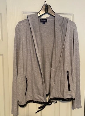 Splendid Women's Hoodie Sweater, Heather Grey, Faux Leather Trim Sz M - Image 1 of 2