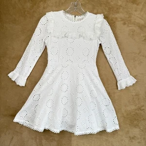 GB Gianni Bini Girls Dress 12 White Eyelet Lace Embroidered Cottage Long Sleeve - Picture 1 of 14