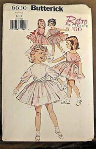 Butterick Toddler GIRLS Party Pageant Flower Girl, Dress Retro 60s Size 1 2 3 FF