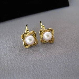 Gemelos Mikimoto oro amarillo 18K envoltura de cable 7,5 mm perlas 14,5 g C725 - Imagen 1 de 9