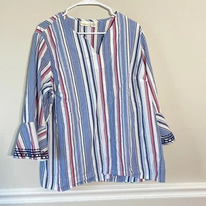 Westbound Woman Striped Tunic Top 2X Blue Pink White 3/4 Bell Sleeve - Picture 1 of 10