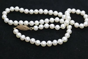 14k Pearl Necklace. 16in length 6mm freshwater pearls - Picture 1 of 4