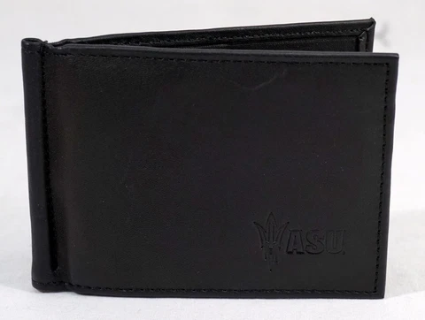 Arizona State Sun Devils  RFID Blocking Shield Black Leather Moneyclip Wallet Cover