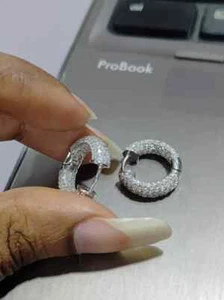 1.90Ct Round Cut Lab Created Diamond Women's Hoop Earrings 14K White Gold Plated - Picture 1 of 5