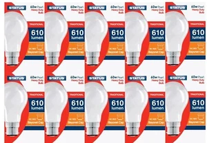10 x STATUS/BELL 60W / 100W PEARL/CLEAR GLS LIGHT BULB BC/ BAYONET CAP DIMMABLE - Picture 1 of 4