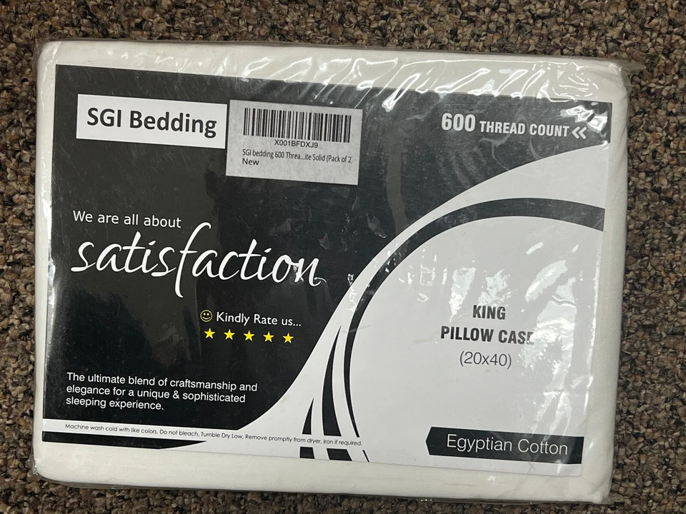 SGI Bedding King Pillow Case 600 Thread Count Egyptian Cotton  Factory Sealed - Image 1 of 4