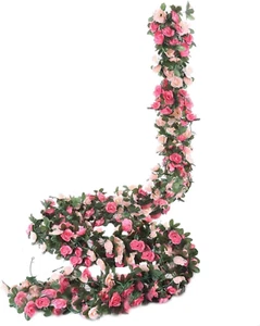 5Pcs 41FT Pink Flower Garland Artificial Rose Arch Vines Fake Spring Floral Garl - Picture 1 of 12