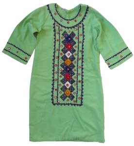 Kids Boy's Girl's Kurta Kurti Green Embroidered Tunic Top Dress Shirt L Large - Picture 1 of 14