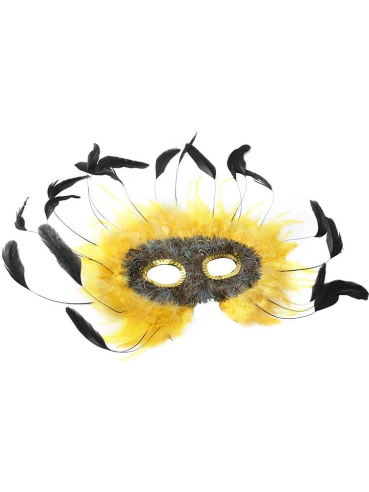 Adult Yellow & Black Feather Eye Mask - Image 1 of 1