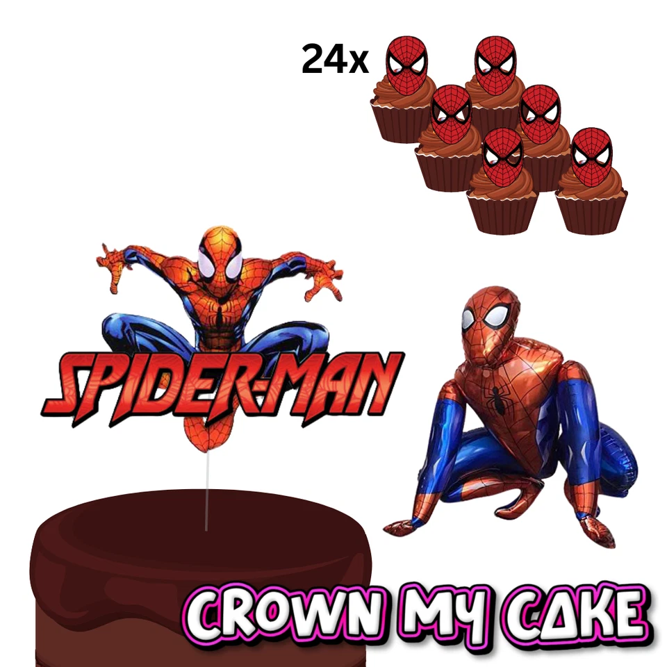 Spiderman Cake Topper + 24x Cupcake Topper Paquete - Globo 3D Decoración Fiesta Foto 1 de 1