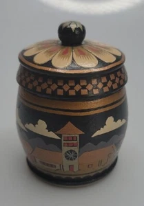 Vintage Folk Art Wooden Trinket Box with Lid MCM - Picture 1 of 12