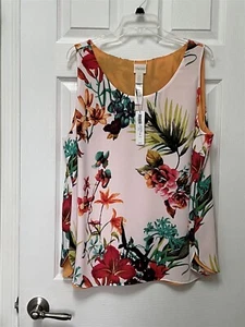 NWT Chico's Size 3 XL 16 Tossed Tropical Mango Sorbet Reversible Woven Tank Top - Picture 1 of 11
