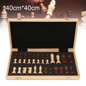 40x40cm Large Chess Wooden Set Folding Chessboard Magnetic Piece Wood Board Game - Picture 1 of 11