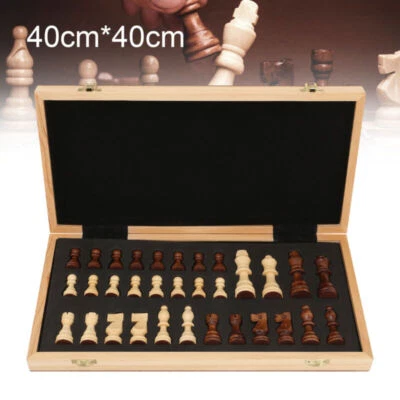 40X40cm Wooden Chess Set Folding Chessboard Magnetic Piece Wood Board Game Large - Image 1 of 4