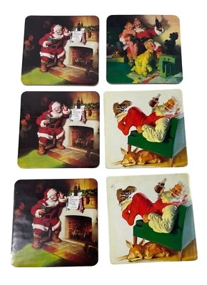 Lot Of 6 Vintage Coca Cola Christmas Coasters Retro Santa Claus Cork Backed - Image 1 of 4