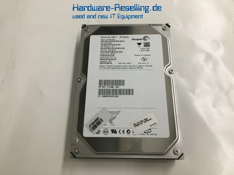 Seagate barracuda SATA 3,5 " 80GB 7200RPM 8MB ST380013AS 371580-001 9W2812-231 - Immagine 1 di 1