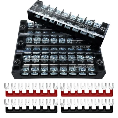 4 Sets 8 Positions 600V 25A Terminal Blocks Ground Circuit Dual Row Bus Bar Wire - Image 1 of 4