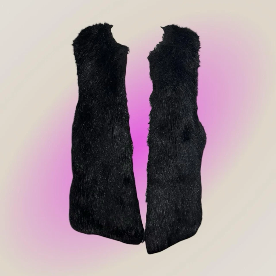 Bisou Bisou Black Faux Fur Vest Y2K Style Women’s Size L - Image 1 of 4