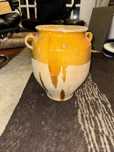 Antique French Yellow Glazed Pottery Earthenware Confit Pot 14” x 11” x 11” - Picture 1 of 13