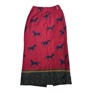 Vtg Bushwacker USA Red Blue Brushed Cotton Long Maxi Equestrian Horses Skirt 8 - Picture 1 of 10