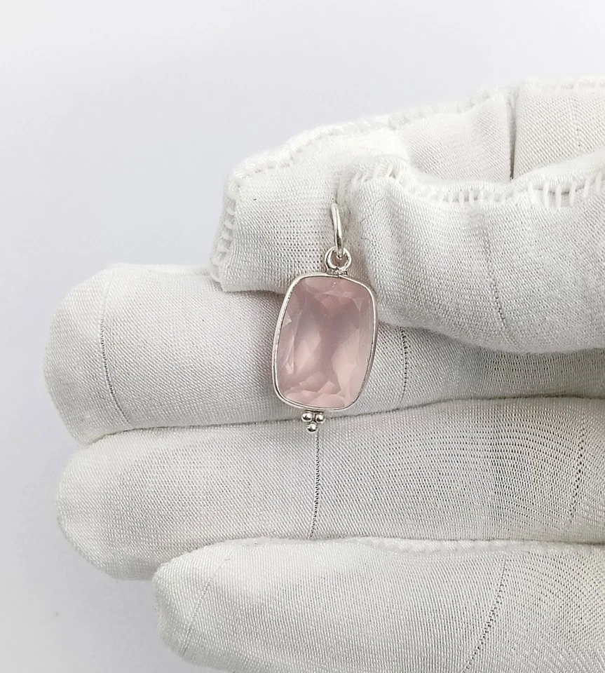 Sterling Silver Rose Quartz Charm Pendant: 925 Stamp Handmade charm - Image 1 of 4