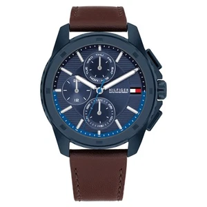 Tommy Hilfiger Brown Leather Navy Dial Multi-function Men's Watch - 1710632 - Picture 1 of 6